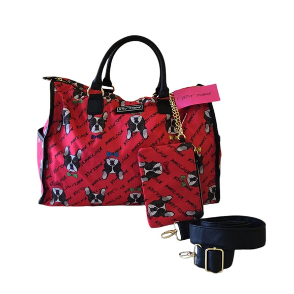 Betsey Johnson French Bulldog Weekender Duffel Travel Zip Carry-on Nylon Bag - Picture 15 of 15